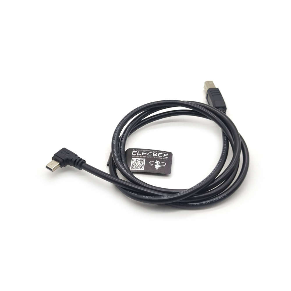 20pcs USB to Mini USB Charging Cable USB Type B Straight Male to Mini USB Left Angle Male 1M Long