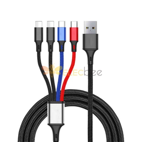 3A USB 1-to-4 Phone Charging Cable - Apple and Android Type-C 1-to-4 Phone Data Cable
