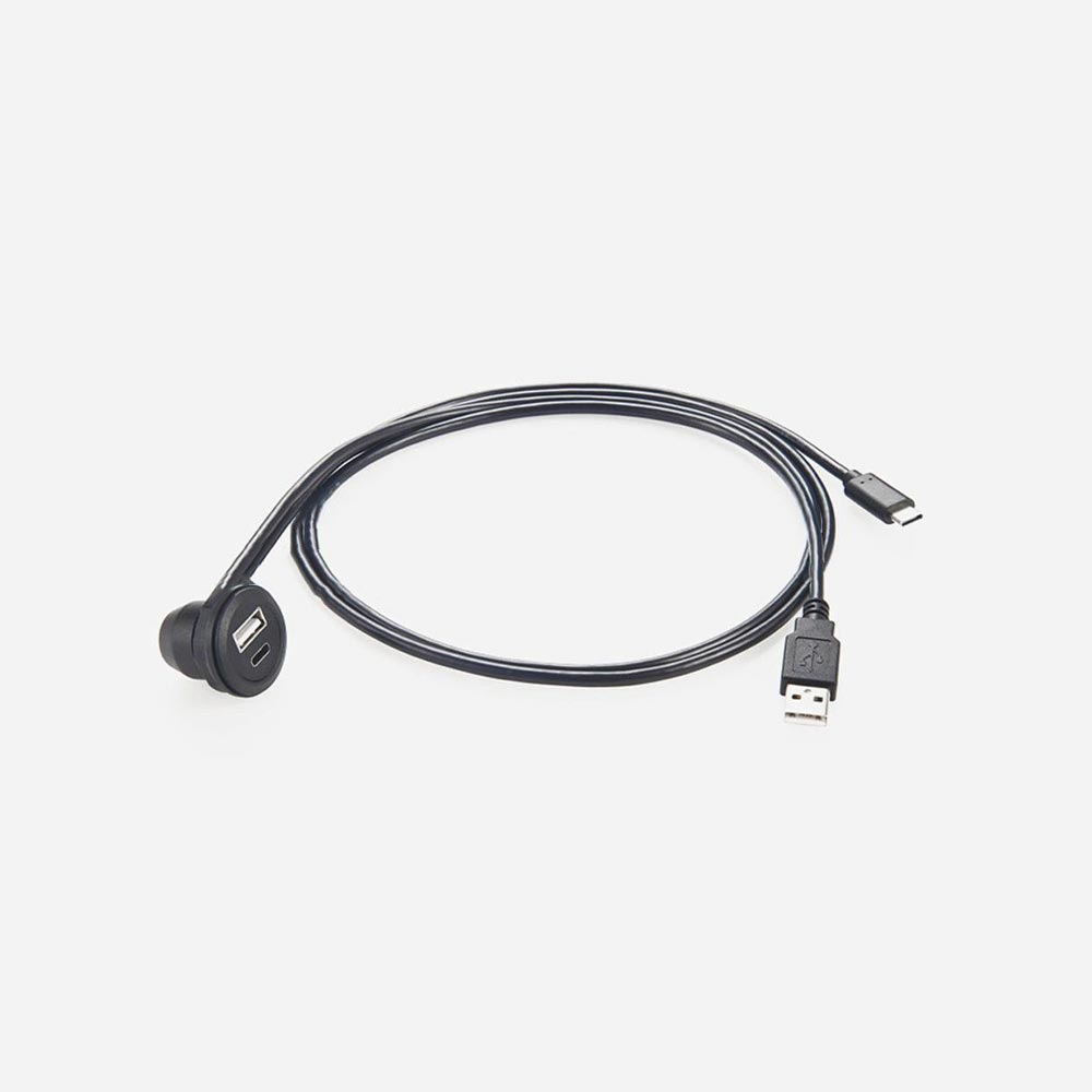 Çift Bağlantı Noktalı USB C - USB A 2.0 Gömme Montajlı Erkek - Dişi Uzatma Veri Kablosu 1m