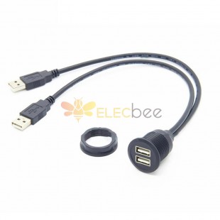 Extensión Dual USB 2,0 para montaje en Panel de tablero empotrado para coche, barco, motocicleta, alta transmisión de datos, Cable de extensión de carga de 30CM