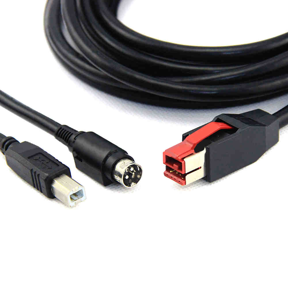 IBM打印机连接线缆POWERED USB 24V 12V 5V公转USB B公+Din 3p线