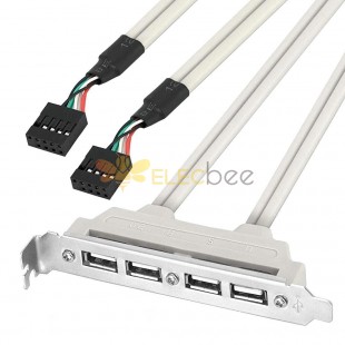 IDC 10 pines hembra a 4 puertos USB tipo A hembra placa de ranura Panel adaptador de soporte de cabecera Cable de extensión trasera 30cm
