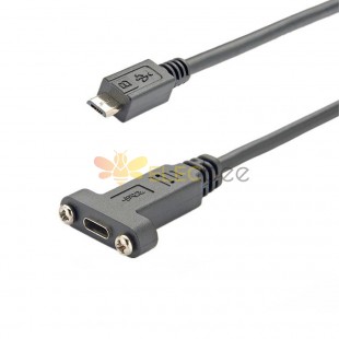 Micro B a USB 3.1 Tipo C Hembra Montaje en panel Tornillo Bloqueo Cable 30cm