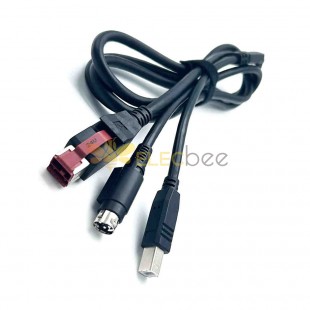 كابل USB يعمل بالطاقة 24 فولت إلى USB من النوع B + Hosiden power din 4pin