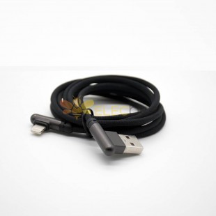 Cable USB A de ángulo recto a conector de iPhone Línea de tejido de carga negra macho