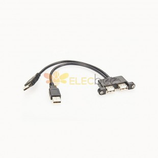 Tipo A Dual USB 2.0 Cable de extensión macho a hembra de 30 cm con orificios de montaje en panel de tornillo