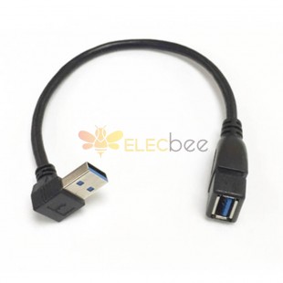 Type-A USB3.0 Male Angled 9 Pin Connector to Type-A Female Straight Connector Cable 1M