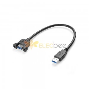 USB 3.0 A macho a hembra con tornillos de montaje en panel Cable de extensión Líneas eléctricas de transferencia de datos de alta velocidad 30CM