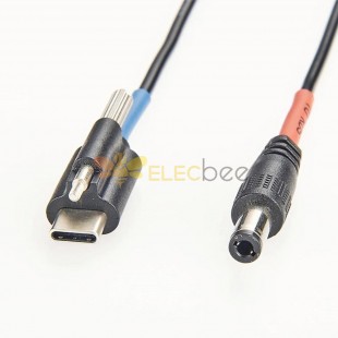 USB 3.1 Tipo C a DC 5.5/2.5mm Cable de montaje en panel Cable de alimentación con bloqueo de tornillo 20cm
