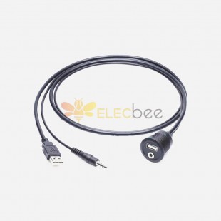 USB AUX Conector de audio de 3,5 mm USB 2.0 Tipo A Puerto dual Montaje en panel Cable de montaje empotrado 1 m
