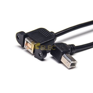 USB 2.0 BF焊線母座帶螺絲孔對B型公頭左彎頭OTG連接線
