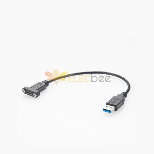 USB-C USB 3.1 tipo C hembra a USB 3.0 A macho Cable de datos de 20 cm con orificio para tornillo de montaje en panel de 30 cm
