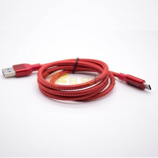 USB Charger Cable Type C Straight To Male USB Red Weave Line