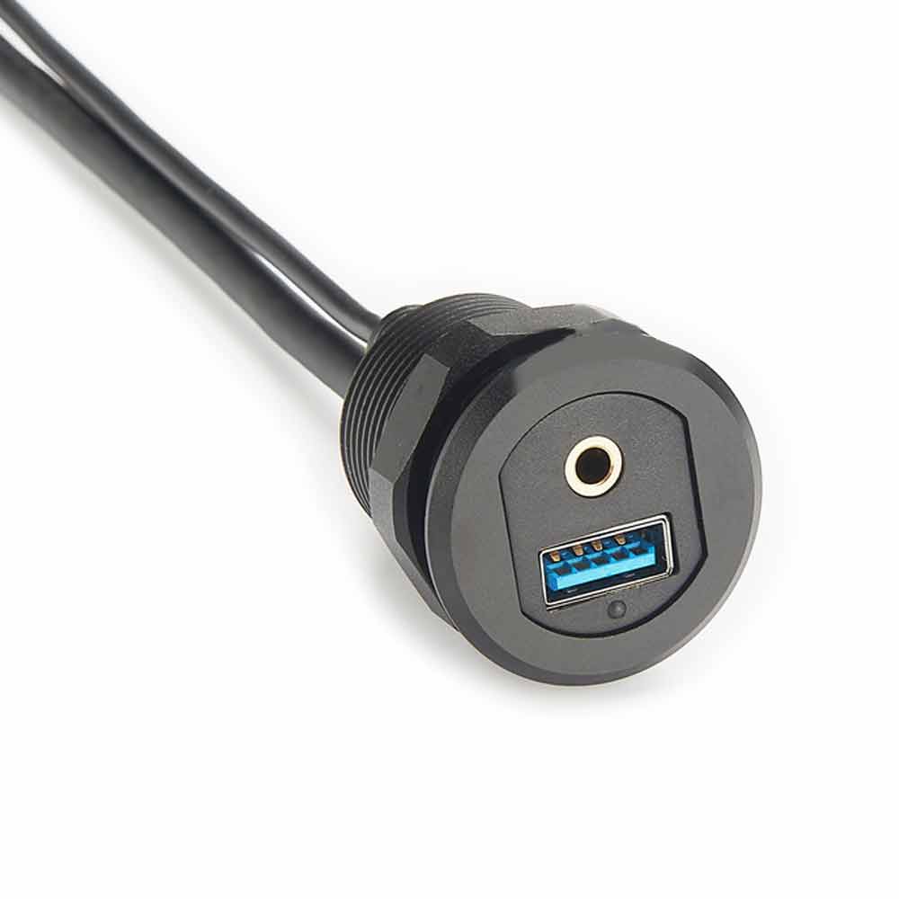 USB嵌入式安裝3.5mm USB3.0 AUX擴充電纜-圓形面板安裝電纜