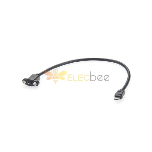 Разъем USB Micro B, гнездо для крепления на панель к штекеру, удлинительный кабель с монтажными ушами, винты, черный кабель для зарядки данных, 30 см