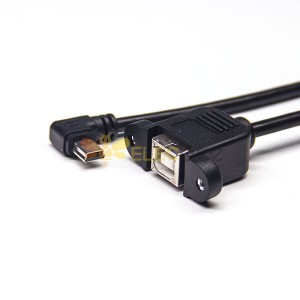 Mini B USB ángulo izquierdo macho a USB B hembra con agujeros de tornillo OTG cable