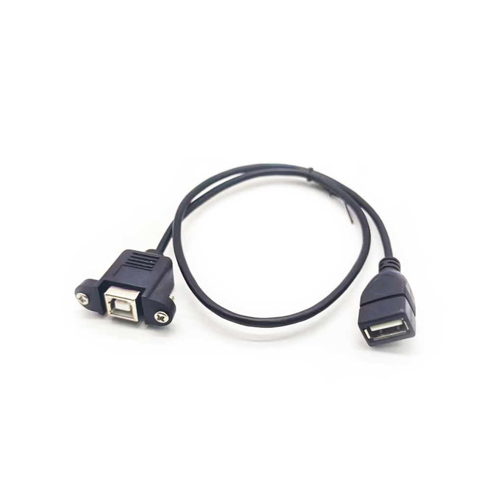 USB tipo A hembra a USB tipo B 2.0 hembra Cable de carga de transferencia de datos de montaje en panel de extensión con orificios para tornillos Adaptador de cable de alta velocidad 20CM
