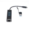 USB-A / USB-C إلى 3 منافذ USB3.0 محول إيثرنت