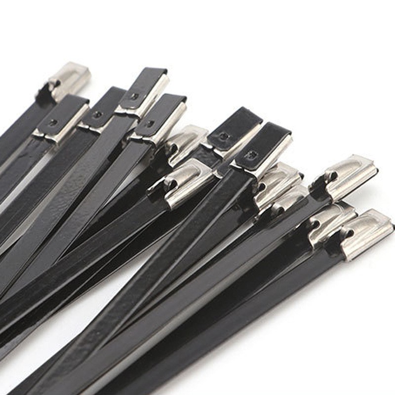 10mm plastic sprayed PVC stainless steel cable tie steel ball self-locking 304/316 metal cable tie bandage binding