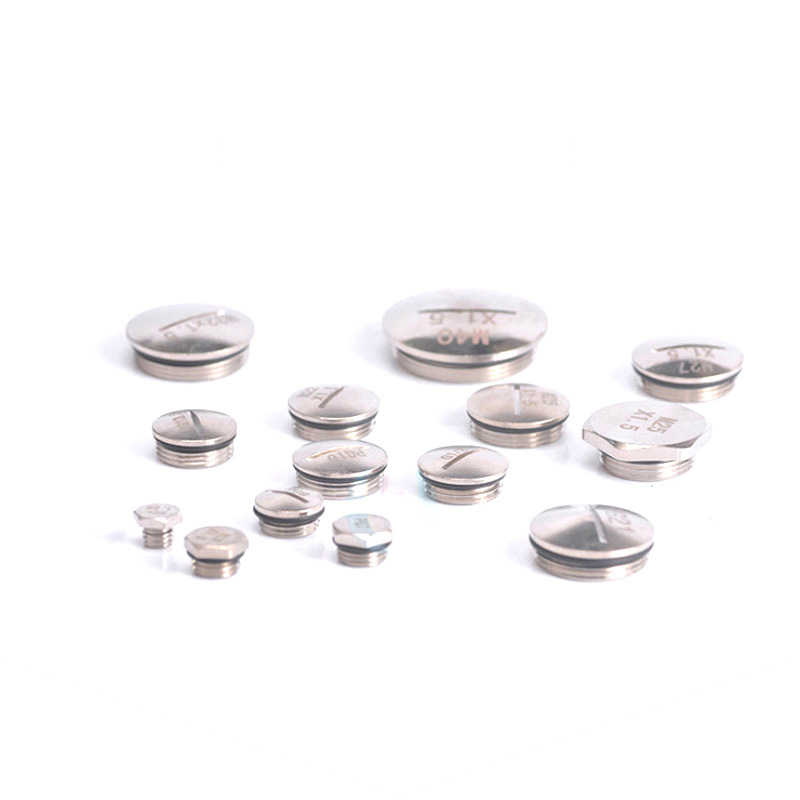 Metal external thread, round plug, brass nickel-plated round hole plug, fine tooth metal waterproof PG11