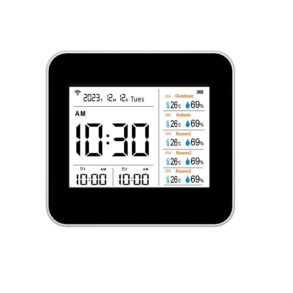 13 em 1 Tuya WIFI Inteligente Termômetro Higrômetro Monitor de medidor de umidade de temperatura preciso interno com suporte para exibição de tempo / calendário / alarme remoto Controle de APP para home office