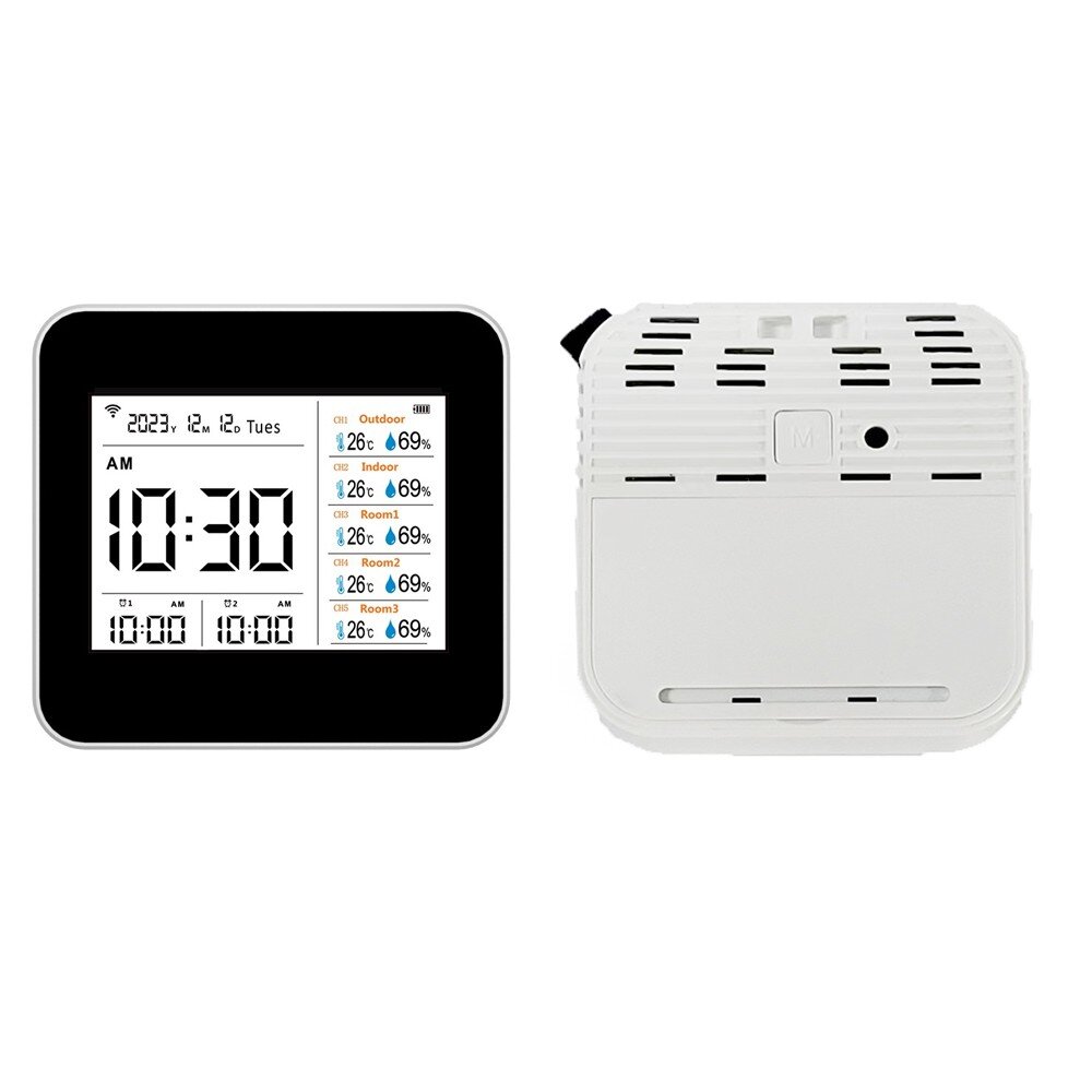 13 em 1 Tuya WIFI Inteligente Termômetro Higrômetro Monitor de medidor de umidade de temperatura preciso interno com suporte para exibição de tempo / calendário / alarme remoto Controle de APP para home office