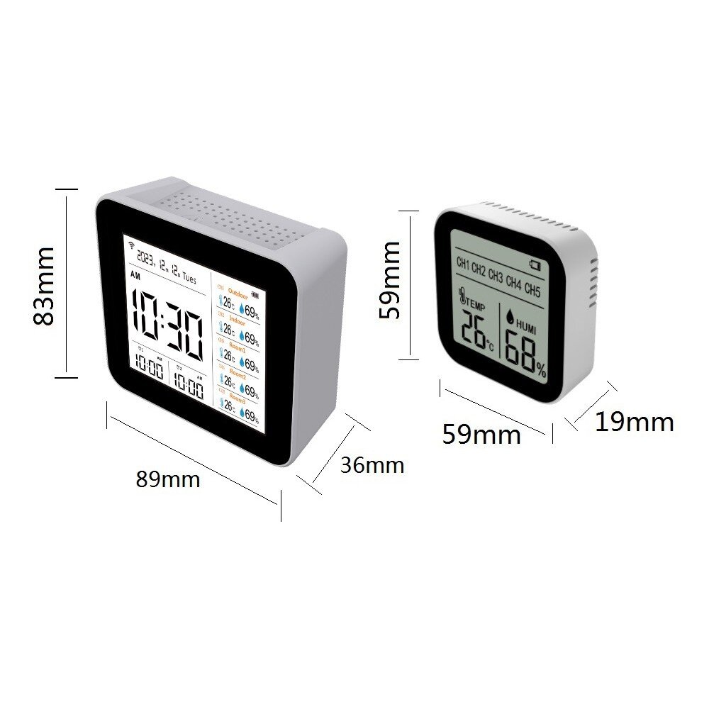 13 em 1 Tuya WIFI Inteligente Termômetro Higrômetro Monitor de medidor de umidade de temperatura preciso interno com suporte para exibição de tempo / calendário / alarme remoto Controle de APP para home office