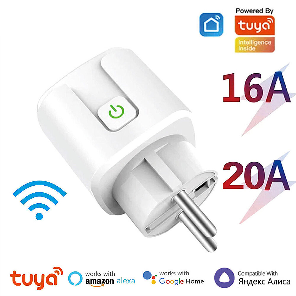 16A/20A Tomada Inteligente UE AC100-240V WiFi Smart Plug Power Outlet Controle de Voz com Alexa Google Home