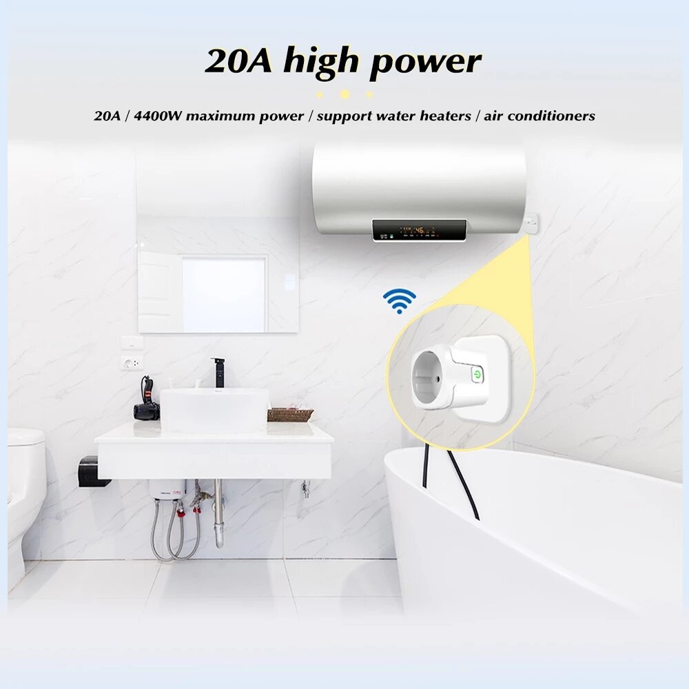 16A/20A Tomada Inteligente UE AC100-240V WiFi Smart Plug Power Outlet Controle de Voz com Alexa Google Home