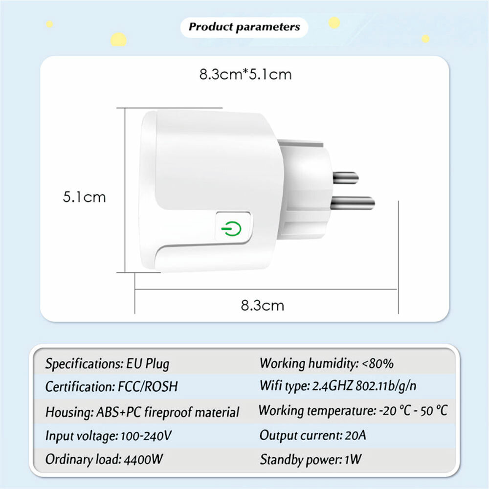 16A/20A Tomada Inteligente UE AC100-240V WiFi Smart Plug Power Outlet Controle de Voz com Alexa Google Home