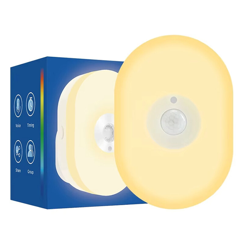 2 em 1 Tuya Smart WiFi LED Luz noturna PIR Sensor de movimento Plugue UE / EUA / Reino Unido Lâmpada de parede plug-in Iluminação branca quente Função de temporização Controle de voz com Alexa Google Home Assistant