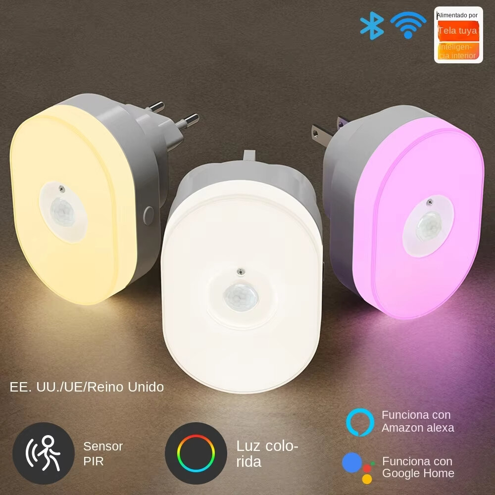 2 em 1 Tuya Smart WiFi LED Luz noturna PIR Sensor de movimento Plugue UE / EUA / Reino Unido Lâmpada de parede plug-in Iluminação branca quente Função de temporização Controle de voz com Alexa Google Home Assistant