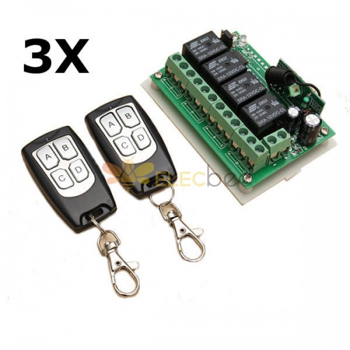 3Pcs 12V 4CH Canal 433Mhz Interruptor de controle remoto sem fio com 2 transmissores