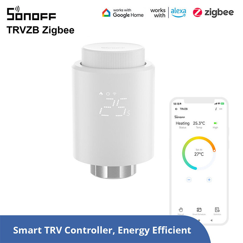 4 unidades SONOFF TRVZB Smart Zigbee3.0 Válvula de radiador termostática Termostato inteligente Controlador de temperatura APP e controle de voz Trabalhe com Alexa Google Home