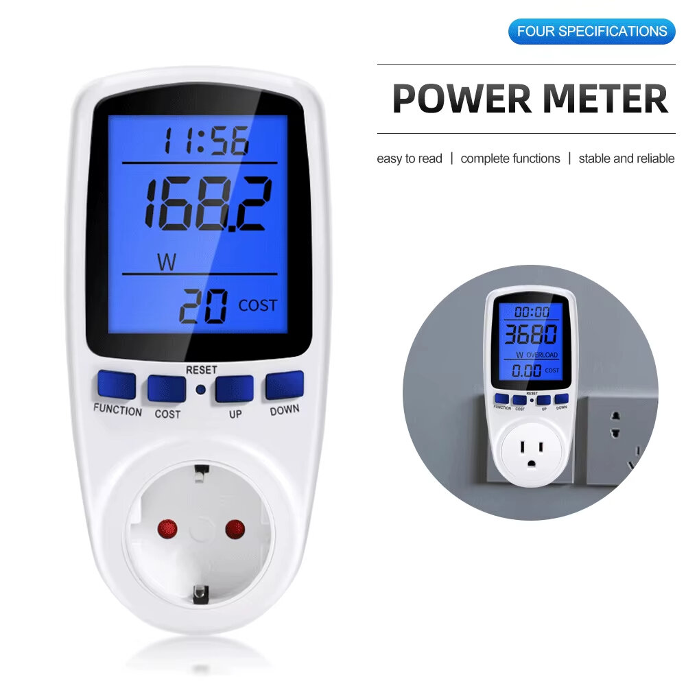 DDS108L Digital LCD Wattmeter 220V 110V AC Power Meter Backlight Electricy Consumption Energy Meter EU Plug Power Kilowatt Wattage Meter