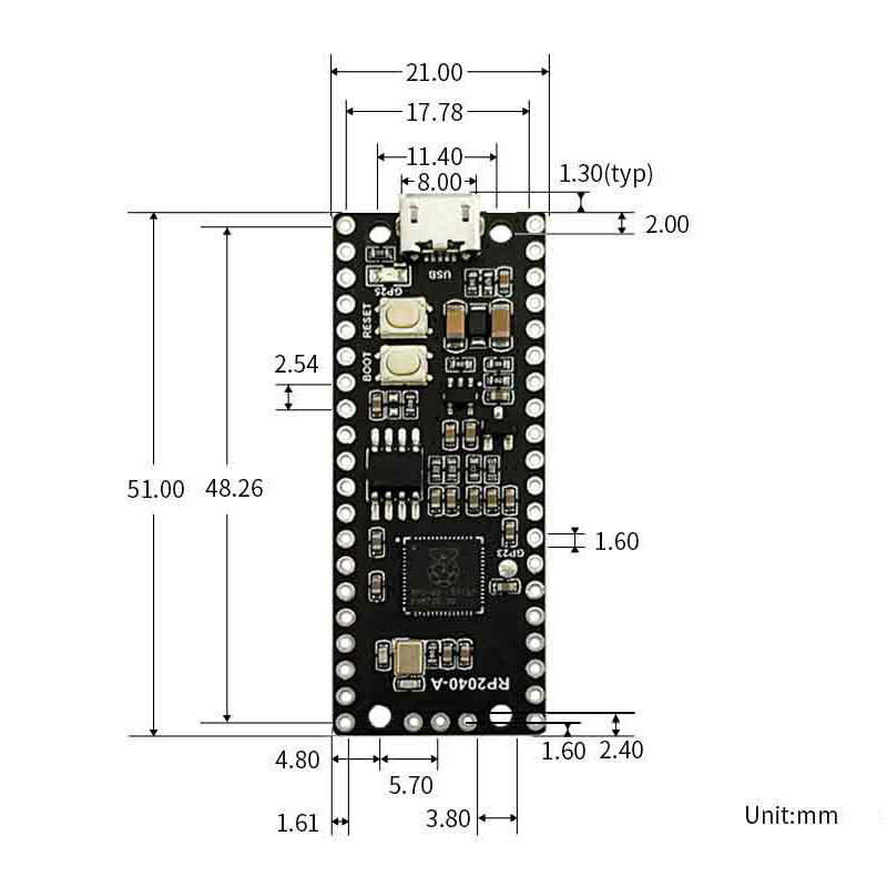 Para raspberry pi pico RP2040-A placa de desenvolvimento microcontrolador baseado no processador dual core rp2040