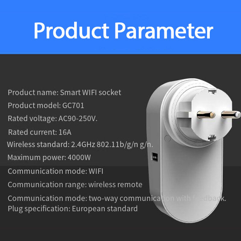 GC701 16A Smart WiFi Socket AC90-250V EU Plug Power Outlet APP Controle Suporte Alexa Google Voice Control