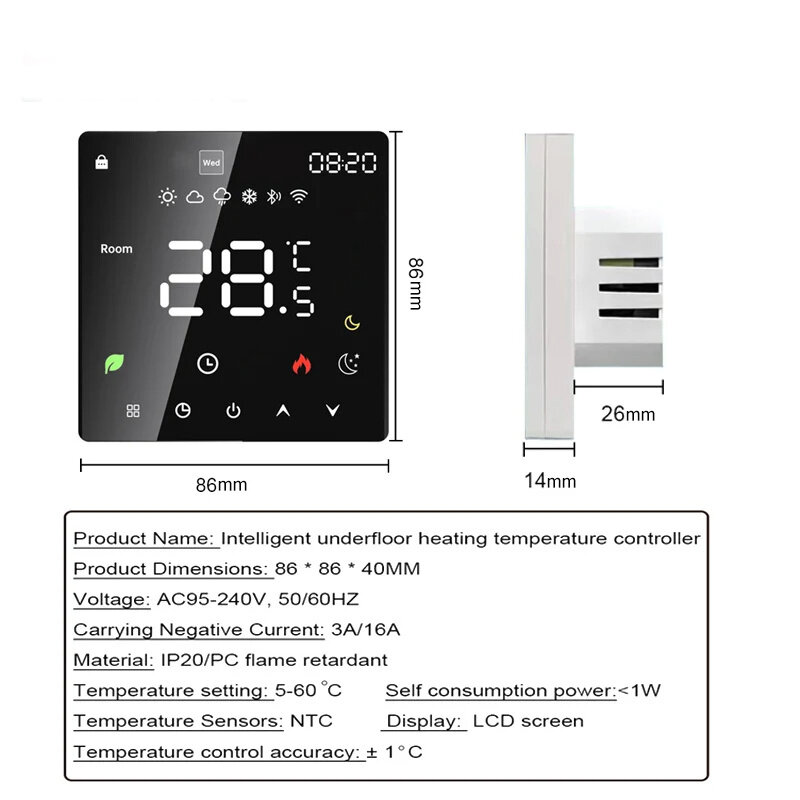 K6H Tuya WiFi スマートサーモスタット電気床暖房 TRV 水ガスボイラー LED タッチコントロール温度音声リモコン Alexa Google ホーム付き