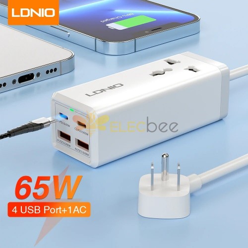 LDNIO 65W USB C Charger 4 Ports USB Output Desktop Power Strip For Laptop/Macbook/1pad/Camera/Cell Phone Fast Charge Charger