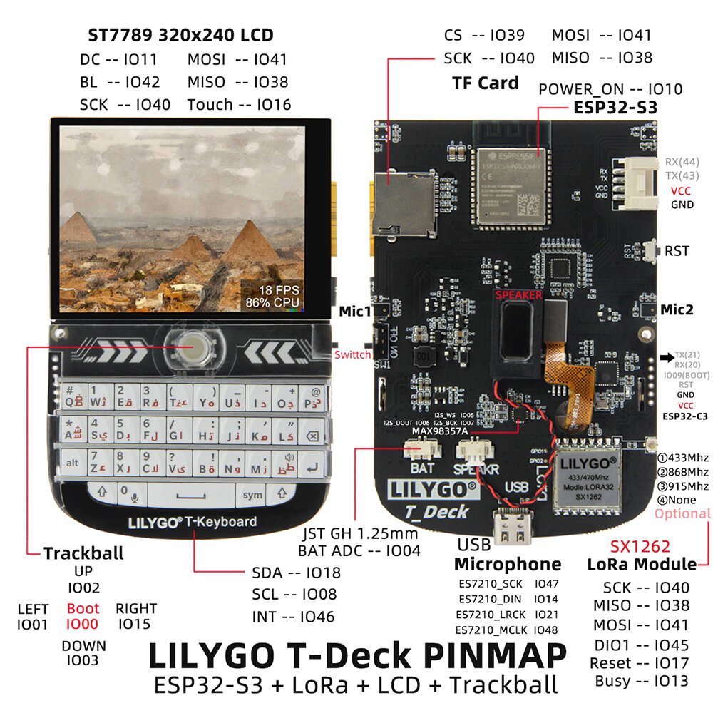 T-Deck ESP32-S3 LoRa 915MHz 2.8 inch LCD Development Board LoRaWAN Long Range with WiFi bluetooth Module Board