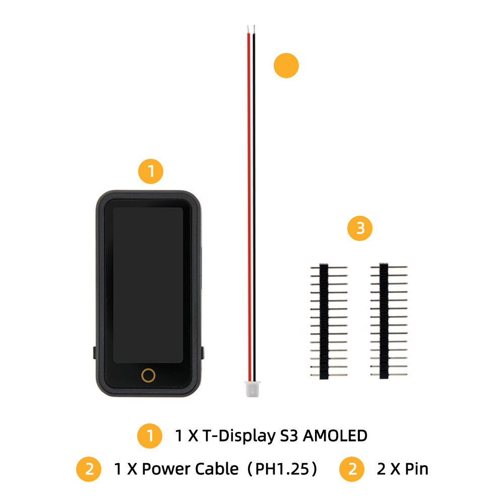 T-Display-S3 AMOLED ESP32-S3 1.91-inch RM67162 Display Development Board OLED WiFi Bluetooth 5.0 Wireless Module with Shell