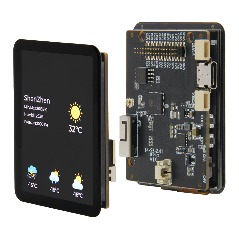 Placa de desenvolvimento com tela sensível ao toque AMOLED de 2,41 polegadas T4-S3 ESP32-S3 Tela RGB Dual-Core LX7 Microprocessador WIFI placa de módulo bluetooth