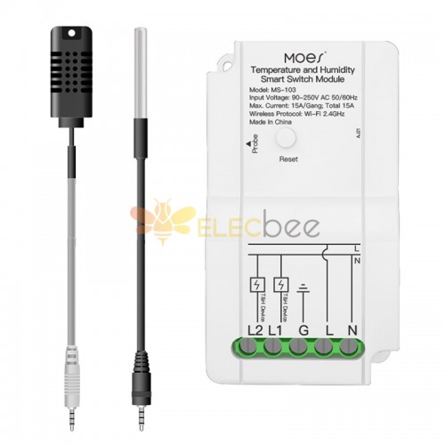 MOES MS-103 Módulo de interruptor de umidade e temperatura WiFi inteligente Sensor Saída de relé duplo Aplicativo Smart Life Controlador sem fio Controle de voz com Alexa Google