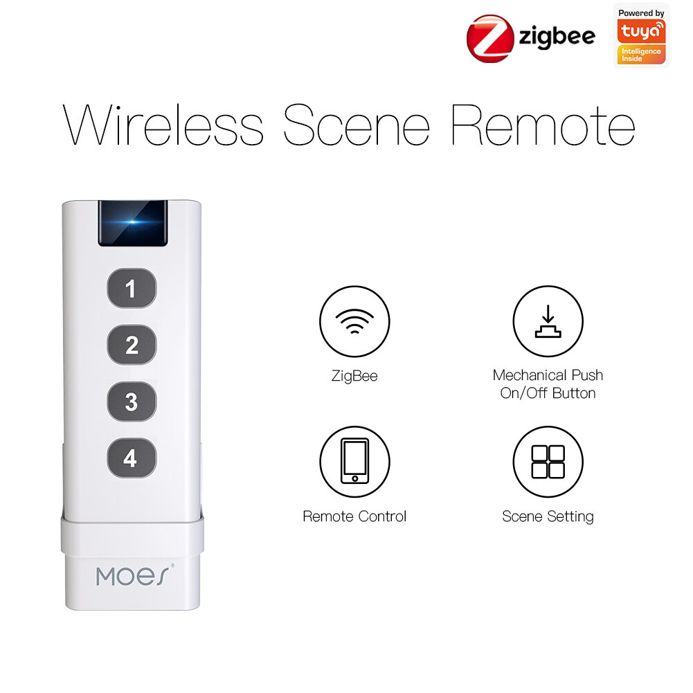 Moes Tuya Smart Zigbee3.0 Scene Switch 4 Gang 12 Scenes Remote Tuya Zigbee3.0 Hub necessário sem limitação de dispositivos de controle