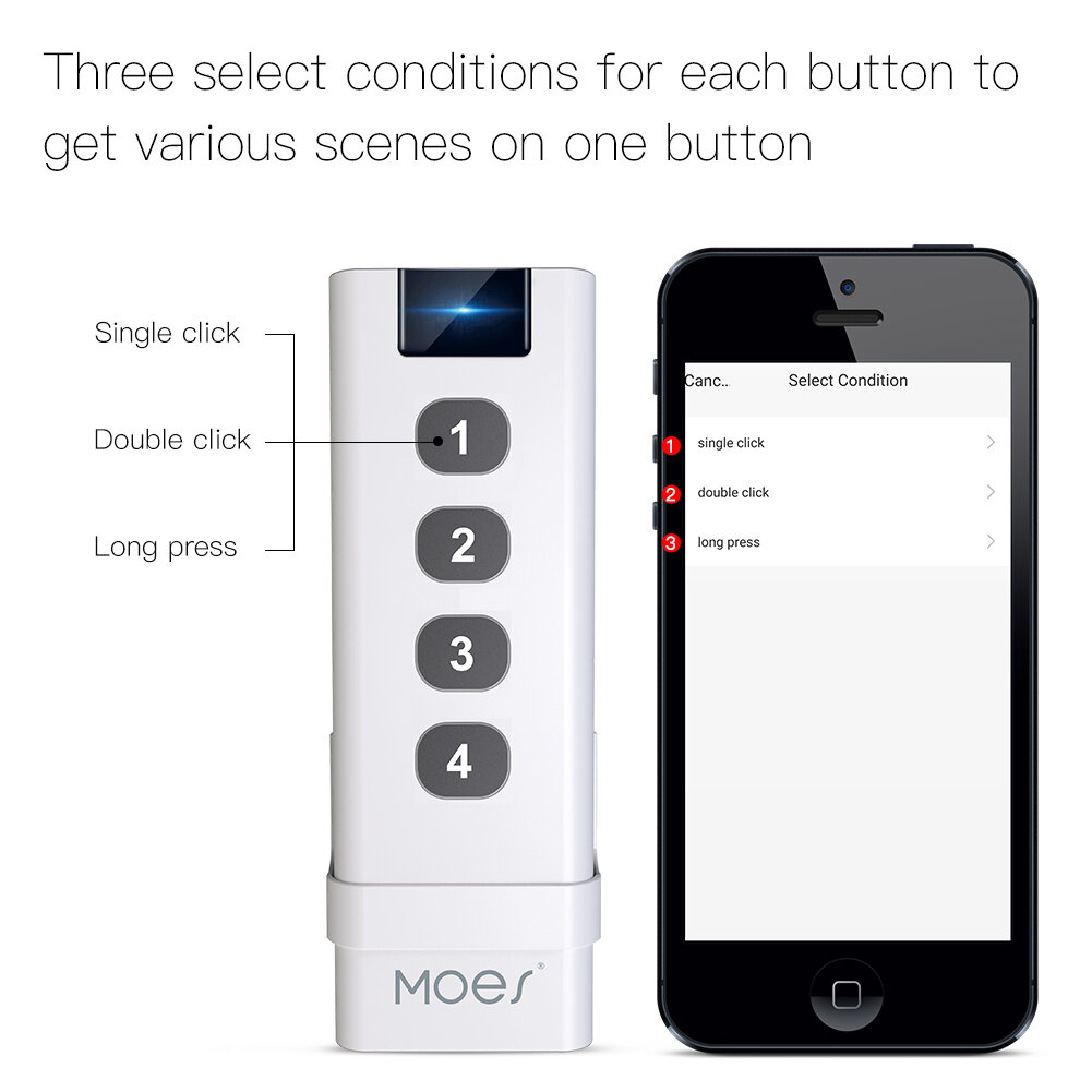 Moes Tuya Smart Zigbee3.0 Scene Switch 4 Gang 12 Scenes Remote Tuya Zigbee3.0 Hub necessário sem limitação de dispositivos de controle