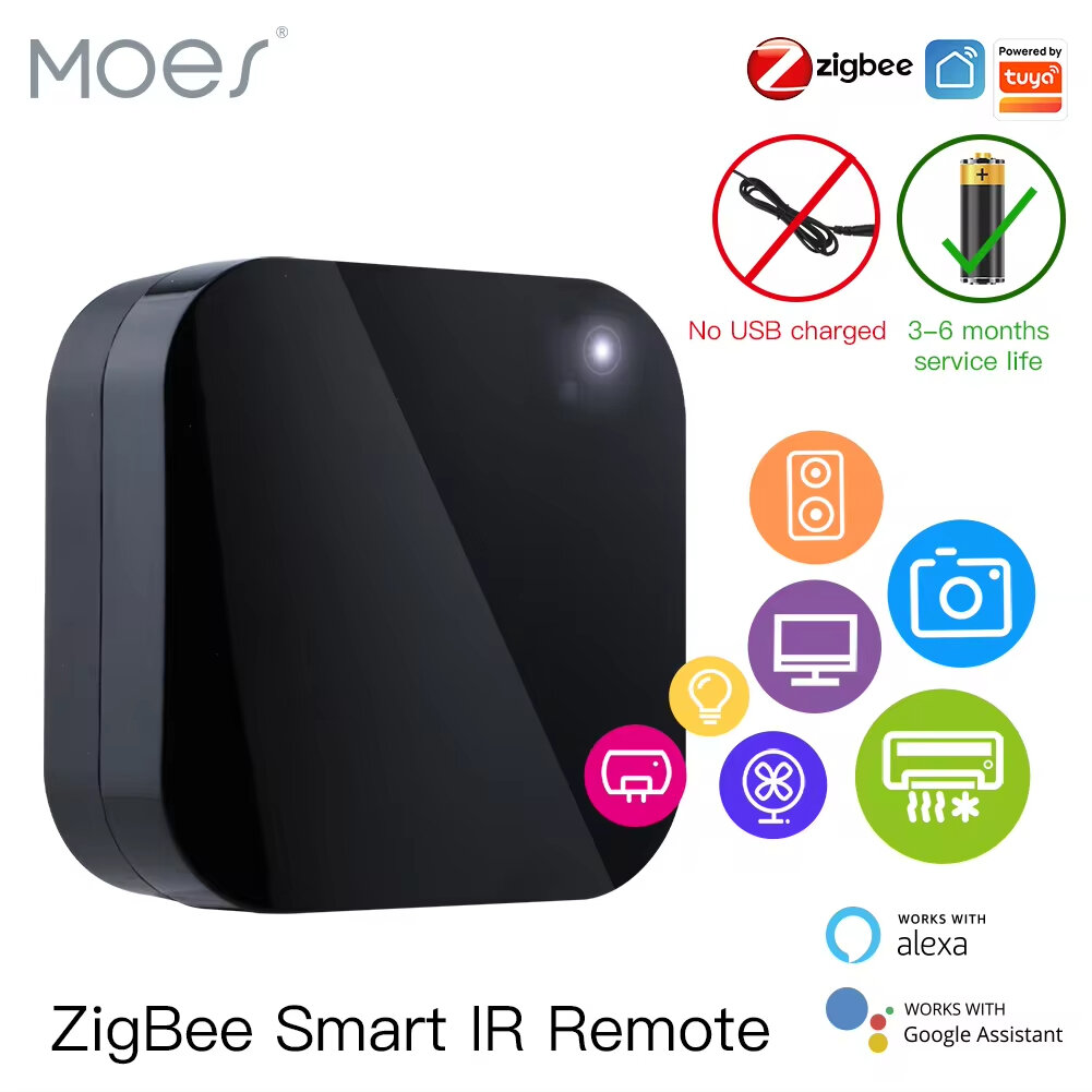 Moes tuya zigbe inteligente ir controle remoto universal infravermelho controle remoto para casa inteligente funciona com alexa google casa