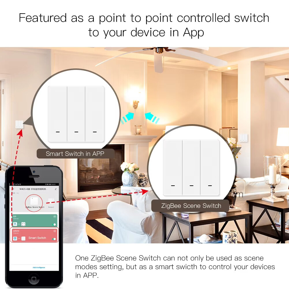 MOES Tuya ZigBe Wireless 9 Scene Switch Botão de pressão Transmissor alimentado por bateria Smart Life App Automation 1/2/3 Gang Smart Home Scene Switch