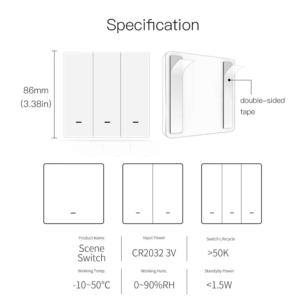 MOES Tuya ZigBe Wireless 9 Scene Switch Botão de pressão Transmissor alimentado por bateria Smart Life App Automation 1/2/3 Gang Smart Home Scene Switch