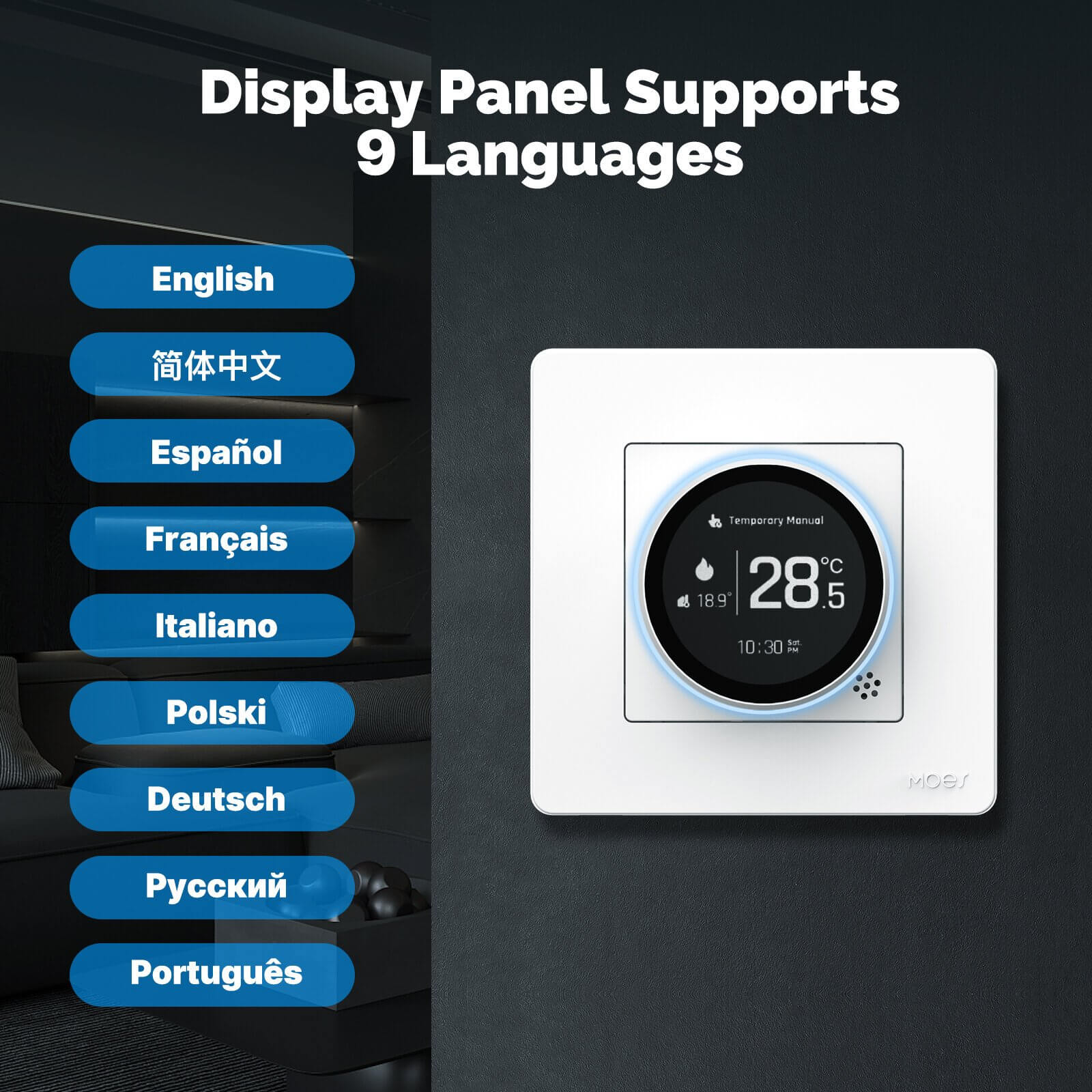 Moes Tuya Zigbee3.0 Termostato de botão inteligente com display digital LED Aquecimento de água / Aquecimento elétrico / Caldeira a gás APP Controle remoto Controle de voz programável semanalmente Trabalhe com Alexa Google Home