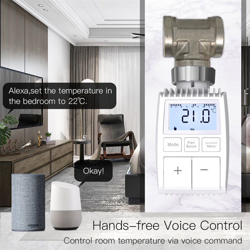 MoesHouse Tuya TV01 ZigBee3.0 Válvula atuadora de radiador Termostato inteligente Controlador de temperatura externo Sensor TRV Controle de voz Alexa Google Assistant